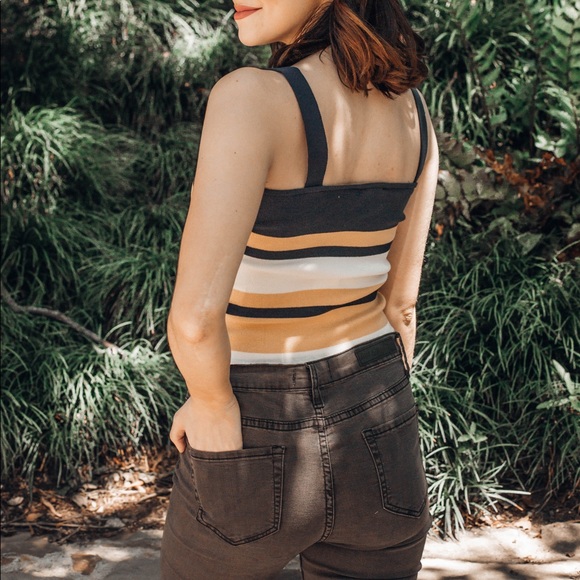 NEW // Striped Crop Top - Mustard/Navy - Picture 7 of 7